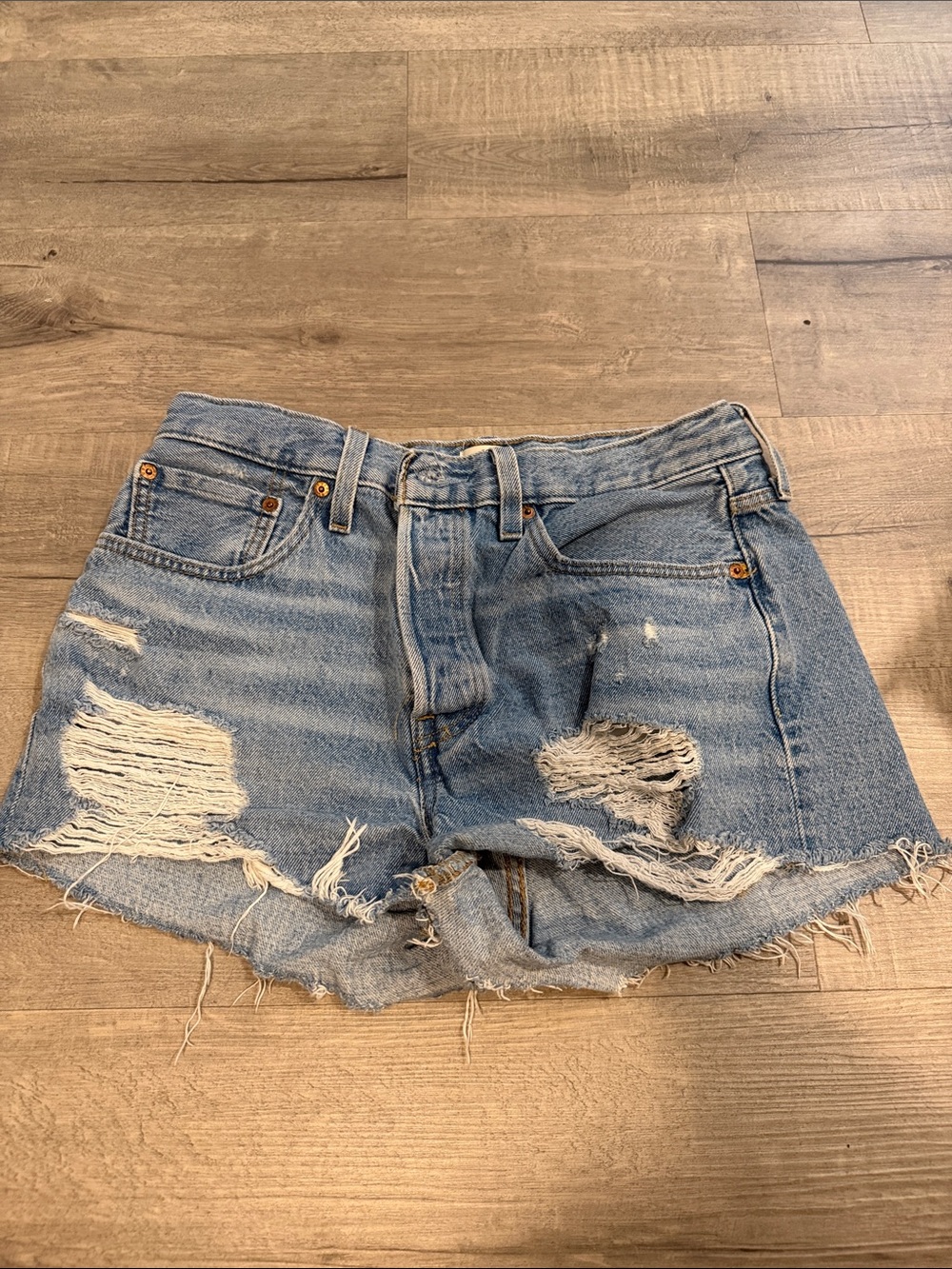 Levi's Light Blue Distressed Denim Shorts